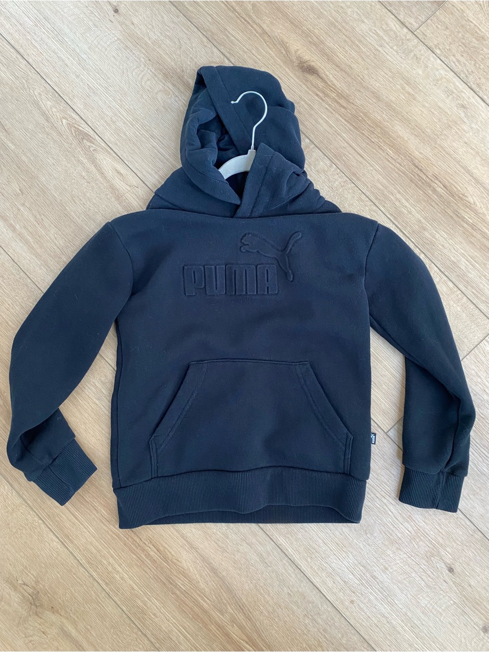 Puma Black Kids Hooded Sweatshirt with Embossed Logo - Boy’s Small
